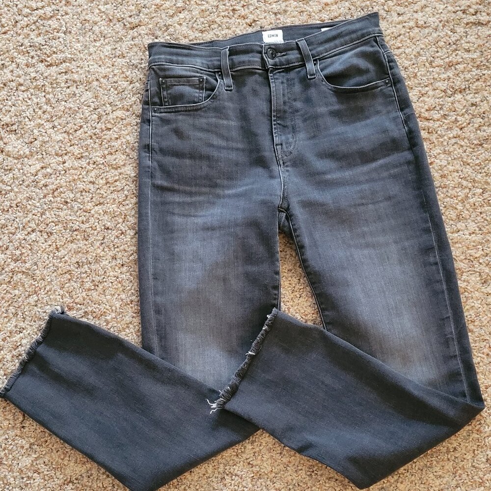 Edwin Bree Slim Straight Black Wash Jeans Women's Size 28 Stretch Made in USA